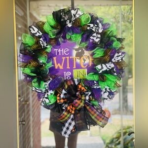 Halloween Witch Wreath with Green and Purple Accents